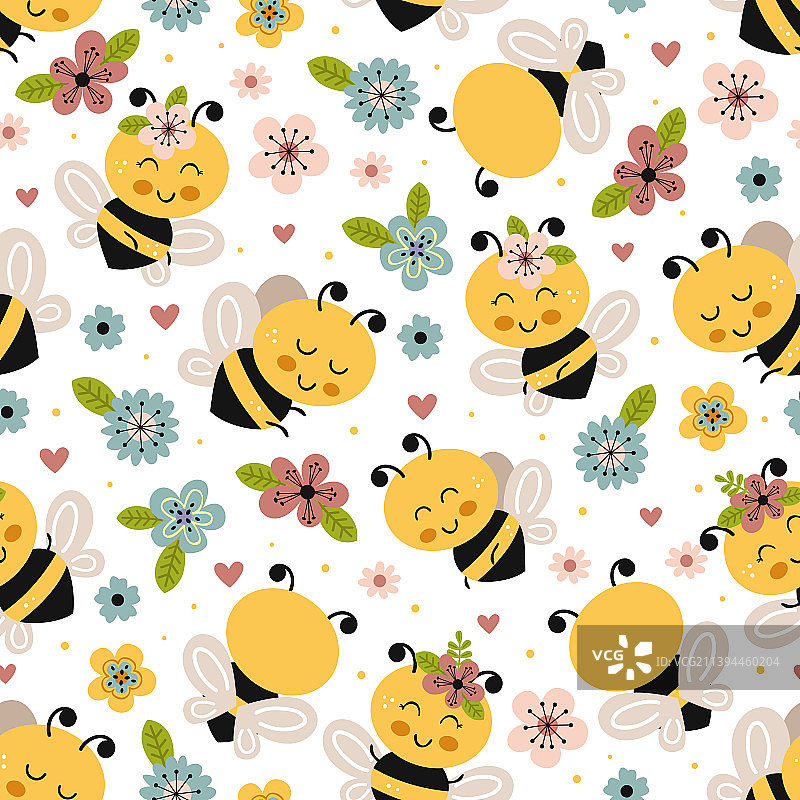 无缝图案与蜜蜂和花朵图片素材