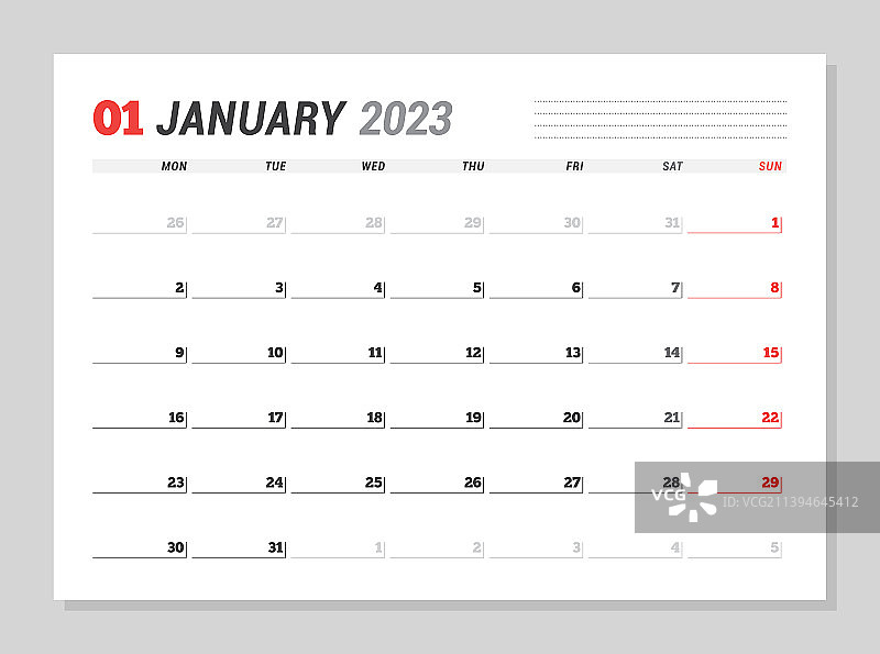 日历页面为2023年1月计划图片素材