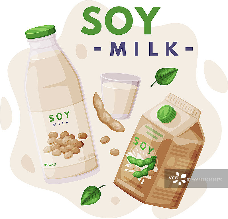从大豆植物中提取的含牛奶的天然大豆制品图片素材