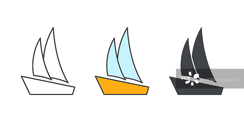 帆船图标设置游艇简单的线条着色和图片素材