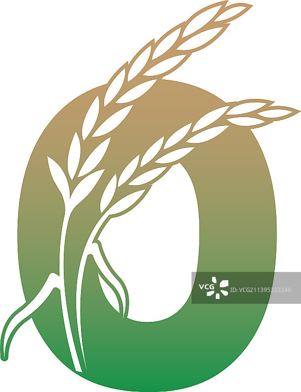 字母o与水稻植物图标模板图片素材
