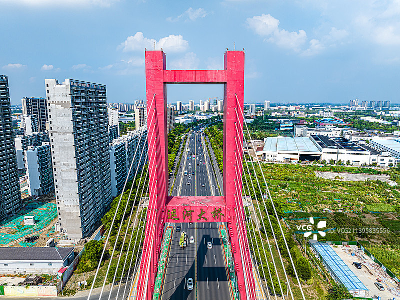 江苏苏州吴江运河大桥航拍图片素材