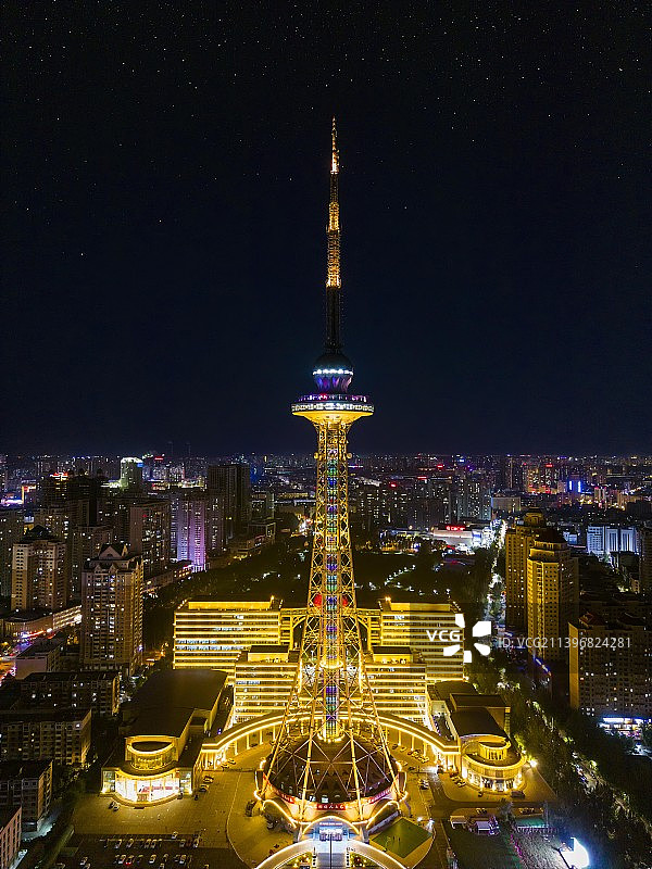 哈尔滨南岗区龙塔城市夜景风光航拍图片素材