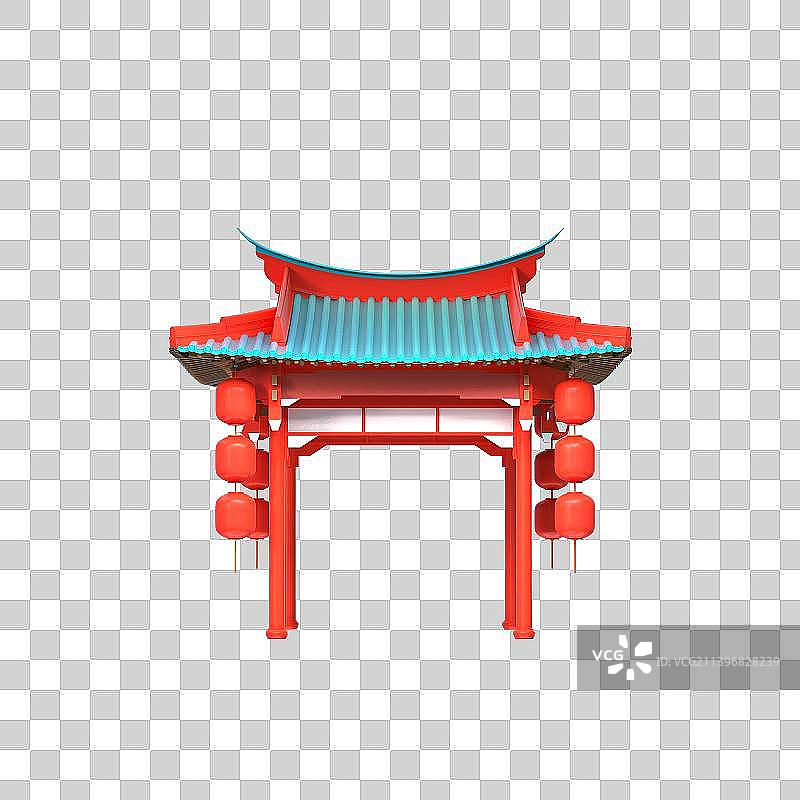 3D渲染中国风亭子卡通元素图片素材