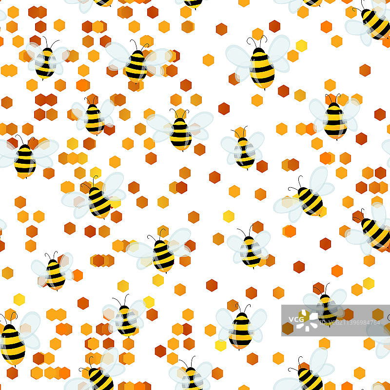 白色蜂巢上有蜜蜂的无缝图案图片素材