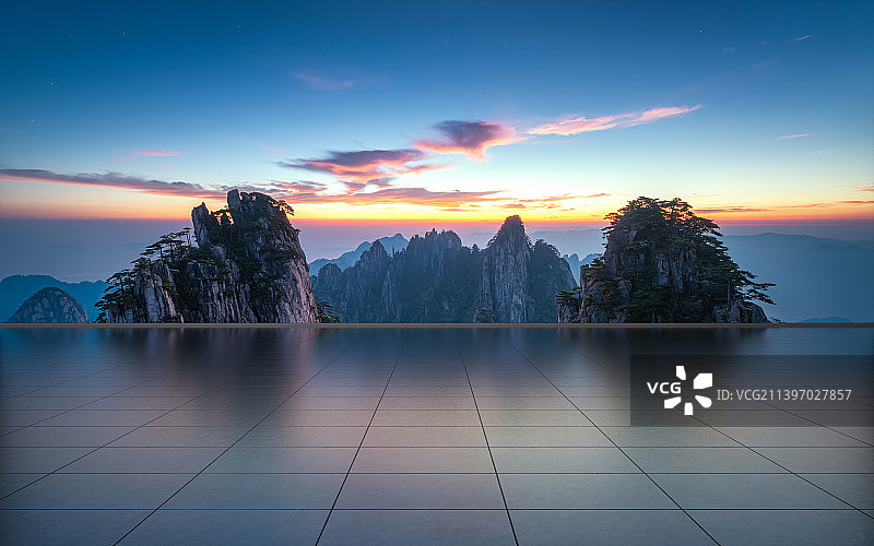 黄山自然风景日出日落与广场平台图片素材