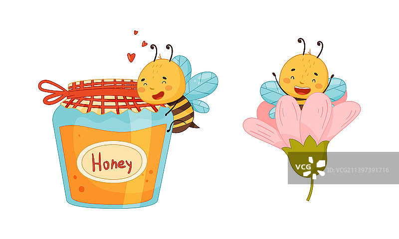 可爱快乐的蜜蜂逗蜜蜂坐图片素材