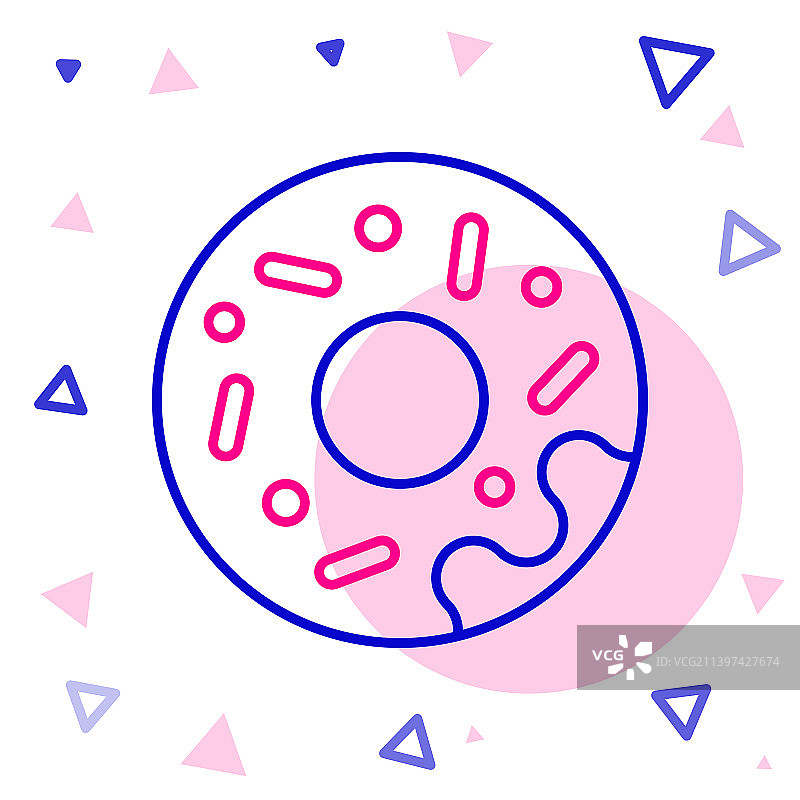 线甜甜圈与甜釉图标孤立在白色图片素材
