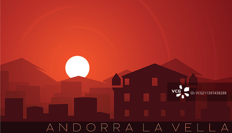 安道尔拉维拉低太阳天际线的景象图片素材