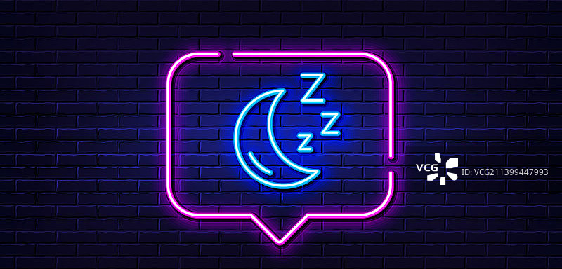 月亮线图标睡眠ZZZ标志霓虹灯讲话图片素材