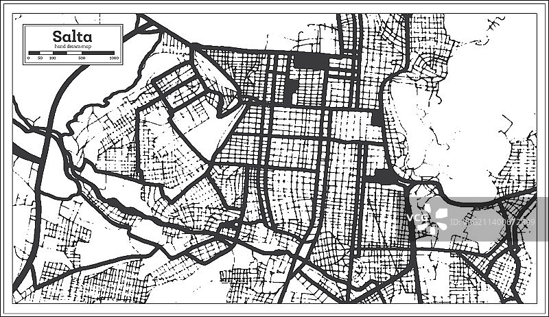 萨尔塔阿根廷城市地图在黑白颜色图片素材
