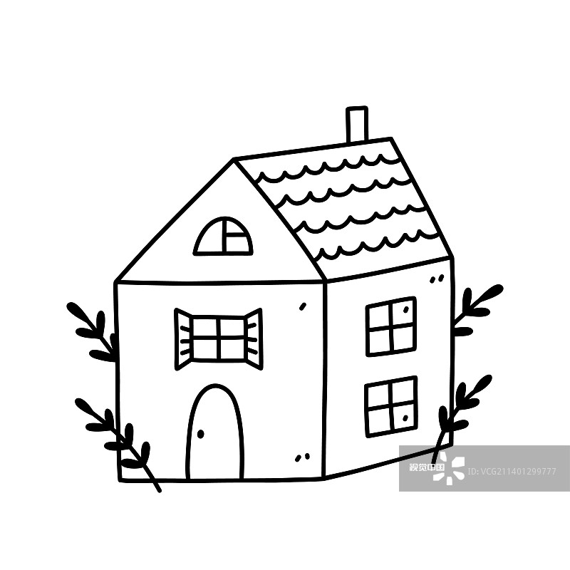 可爱的小房子孤立在白色背景图片素材