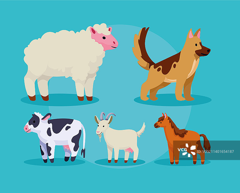 五种农场动物图标图片素材