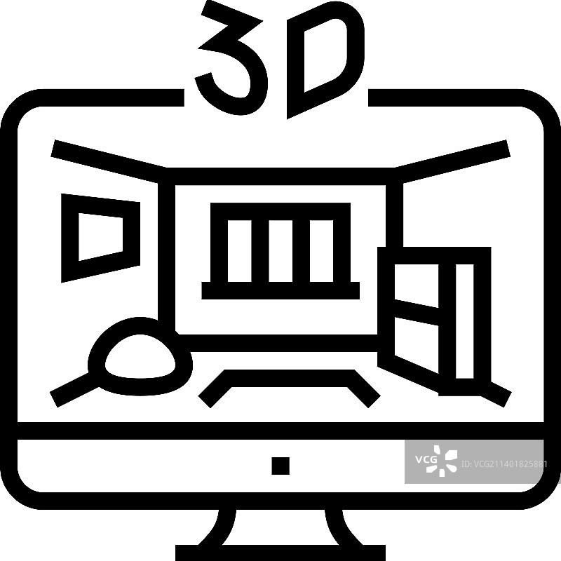 3d素描室内设计家居线图标图片素材