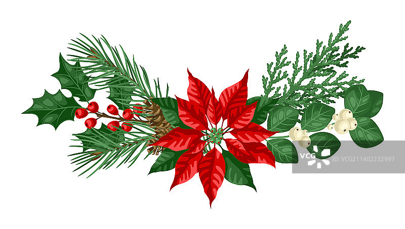 元素与冬季植物圣诞快乐和图片素材