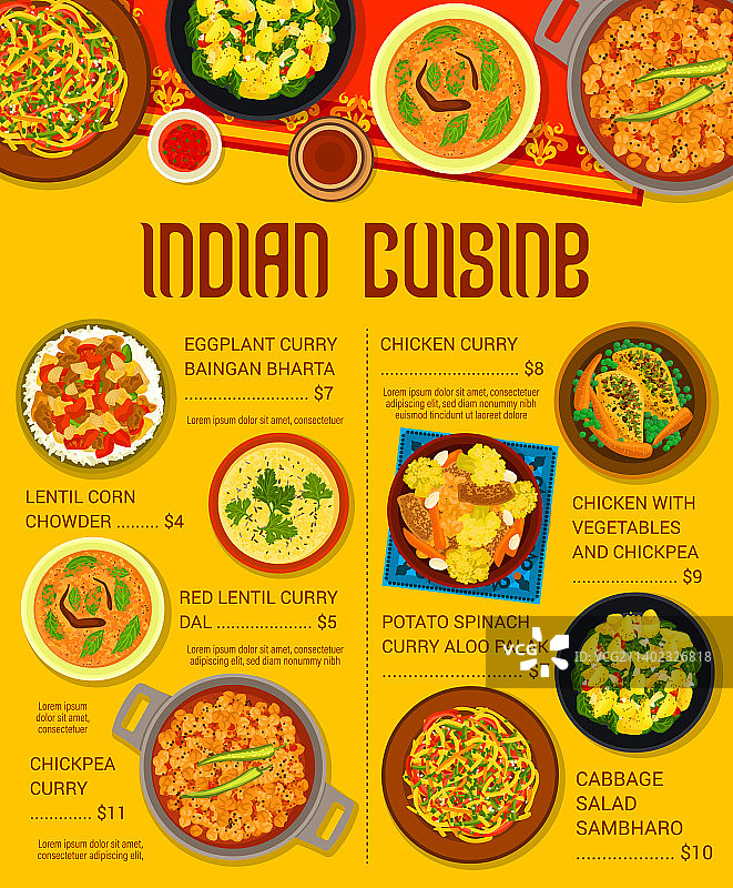 印度菜餐厅餐点菜单页面模板图片素材