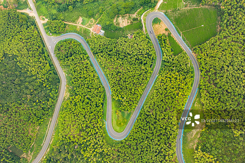 航拍下森林里的高速公路图片素材