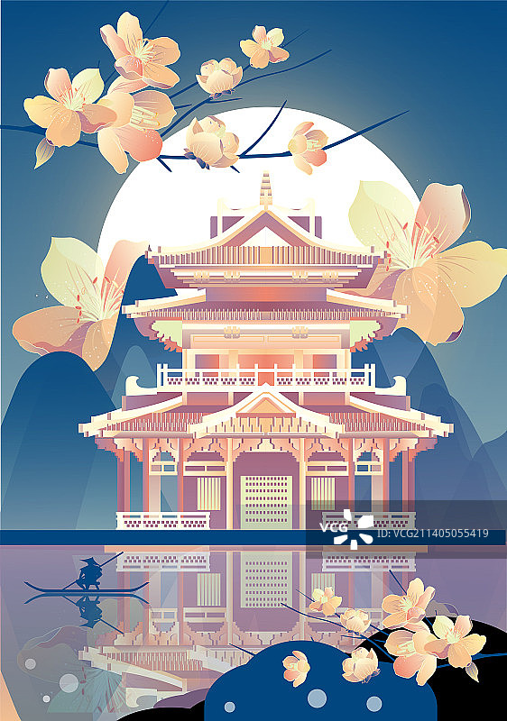 桂林地标建筑群矢量节日插画图片素材