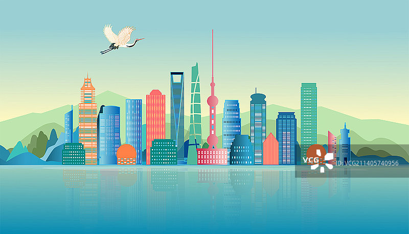 上海城市景点地标国潮风矢量插画图片素材