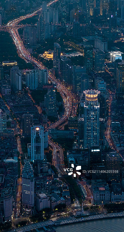 上海延安路高架夜景航拍图片素材