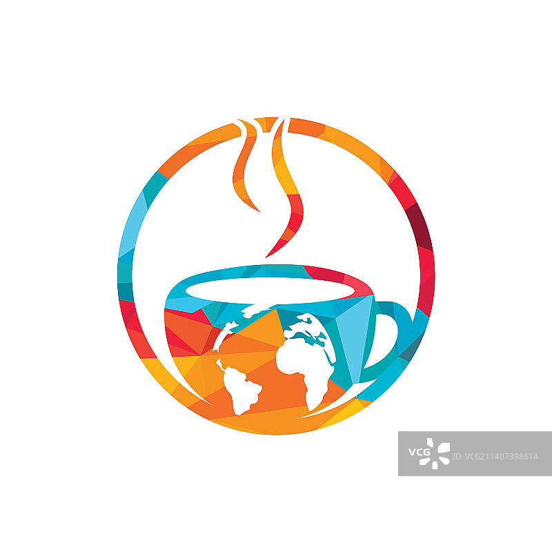 创意咖啡杯与全球地图标志设计图片素材
