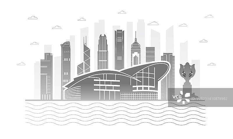 中国香港城市天际线矢量插画图片素材