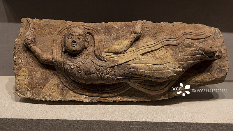 辽上京博物馆藏品辽代文物红砂岩浮雕飞天造像图片素材