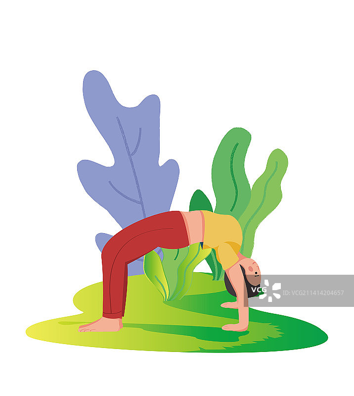 隔离期间也要健身运动做瑜伽矢量插画 在家里做运动的女人图片素材