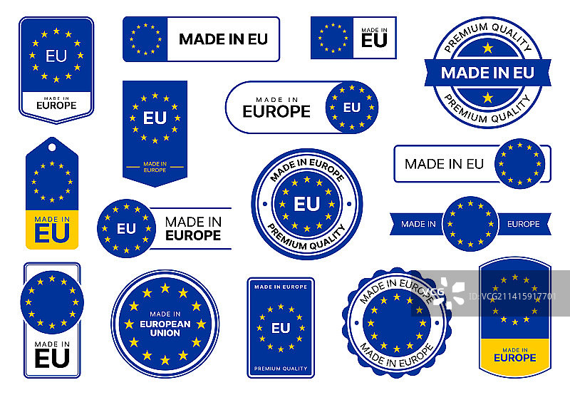制造在欧盟欧洲质量图标标签与旗帜图片素材