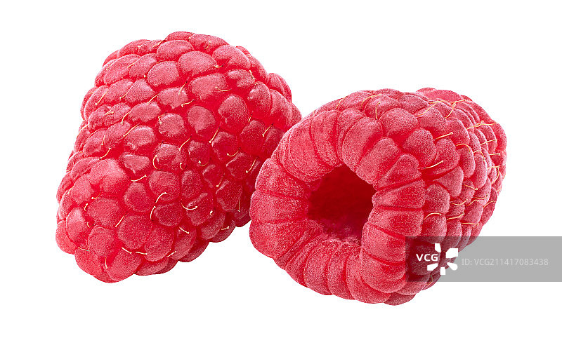 白色背景上两个独立的树莓新鲜的树莓分离图片素材
