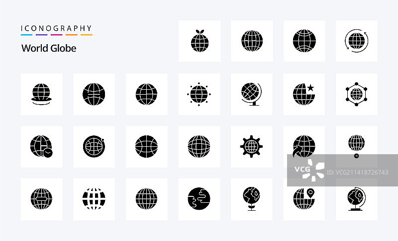25个地球固体字形图标包图片素材