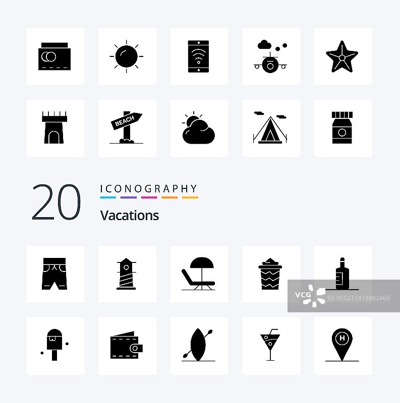 20个假期固体字形图标包像假期图片素材