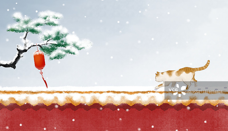 冬季松树雪猫图片素材