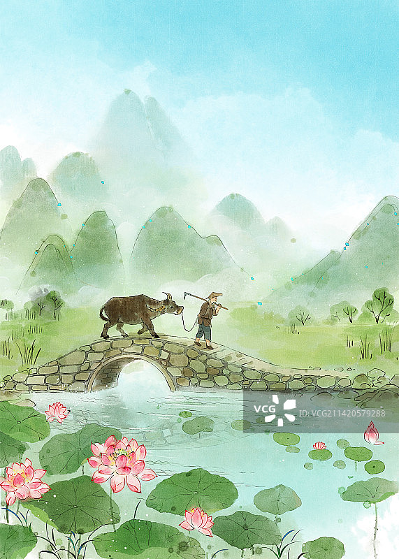 桂林山水插画图片素材