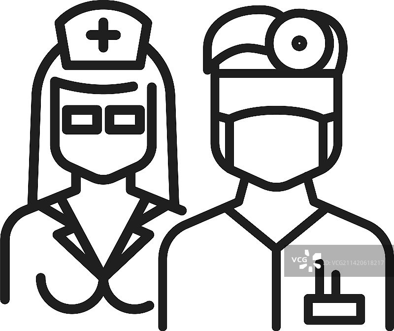 医生和护士线性图标医务人员符号图片素材