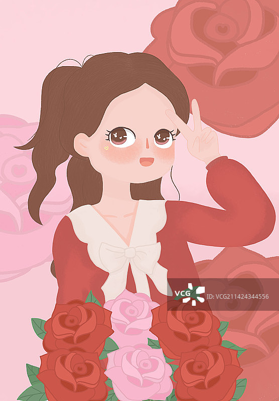 女生节/妇女节—女孩与玫瑰花图片素材