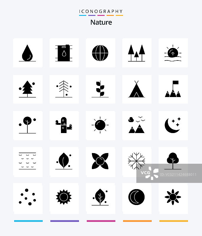 创意自然25字形固体黑色图标包图片素材
