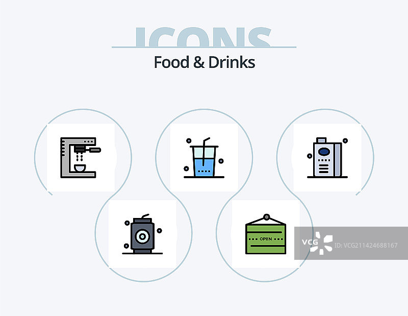 食品和饮料线填充图标包5个图标图片素材
