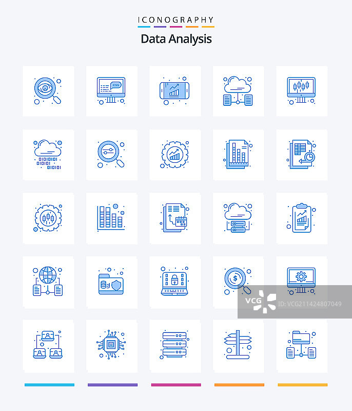 创意数据分析25个蓝色图标包等图片素材