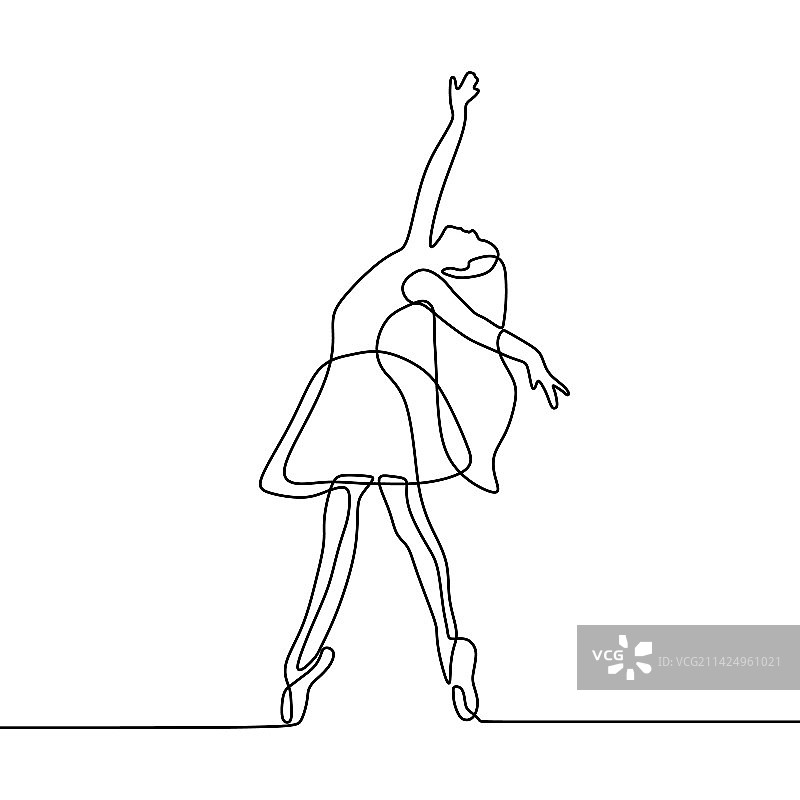 连续线条画的女孩跳芭蕾图片素材
