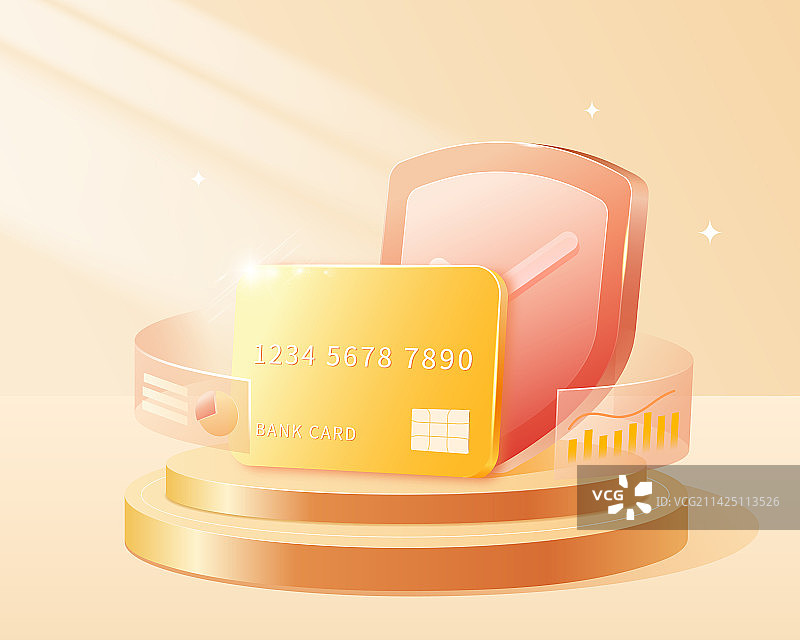 金融理财银行卡信用卡安全支付盾牌保护插画图片素材