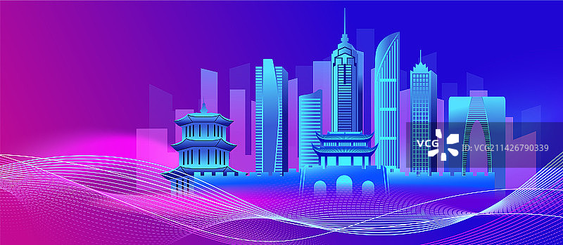 中国江苏省苏州市商务科技城市彩色插画图片素材
