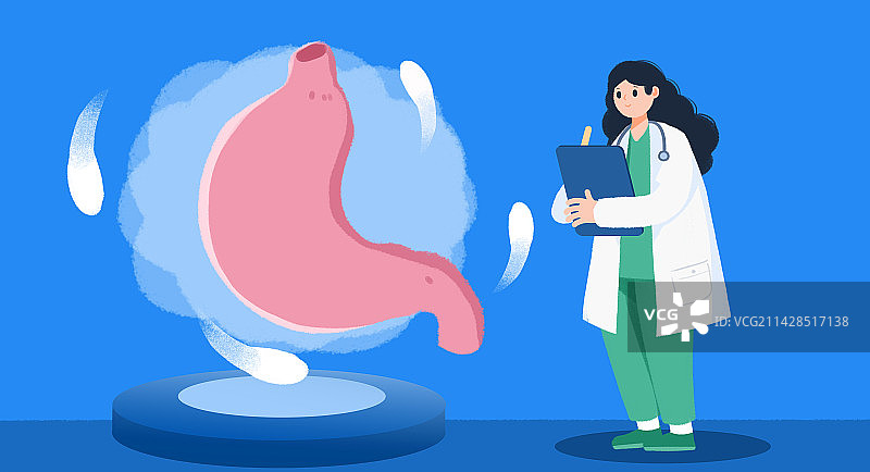 卡通手绘胃疼胃炎消化疾病治疗插画图片素材