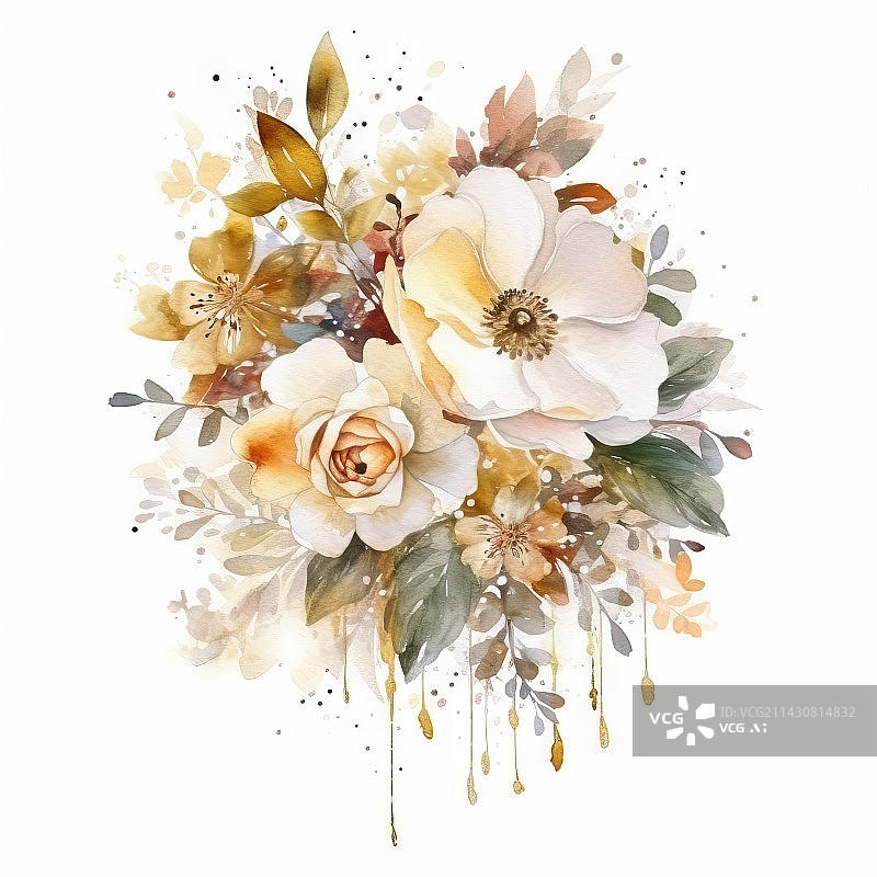 【AI数字艺术】白色背景下的花朵水墨风格特写镜头图片素材