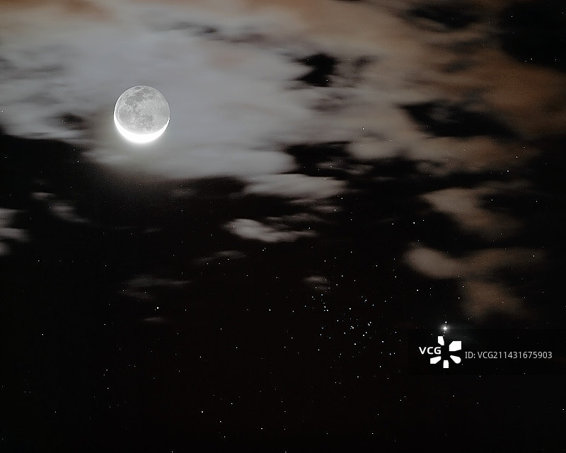 月亮、木星和普雷赛佩星团(M44)图片素材