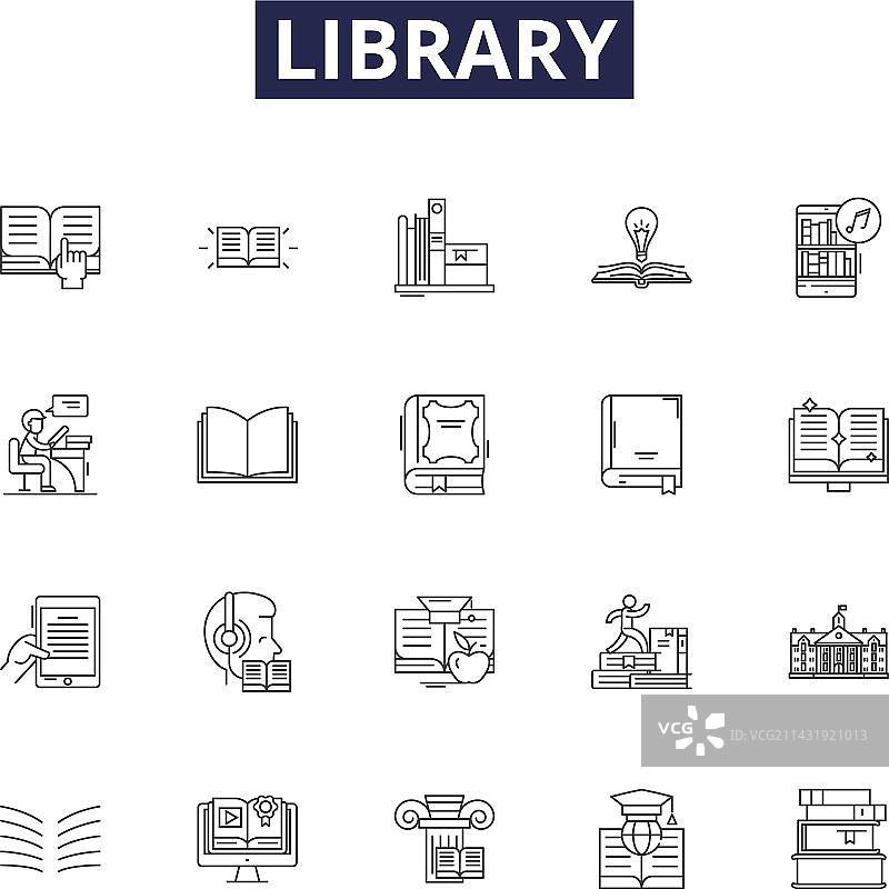 图书馆行图标和标志编目图片素材