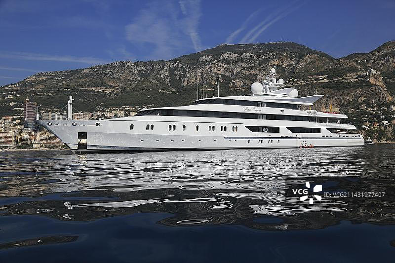 游艇，印度皇后，由Oceanco建造，停泊在摩纳哥，欧洲图片素材