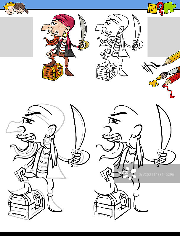 绘制和着色任务与海盗的角色图片素材