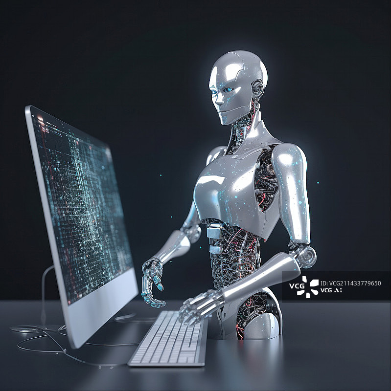 【AI数字艺术】工作中的AI机器人图片素材