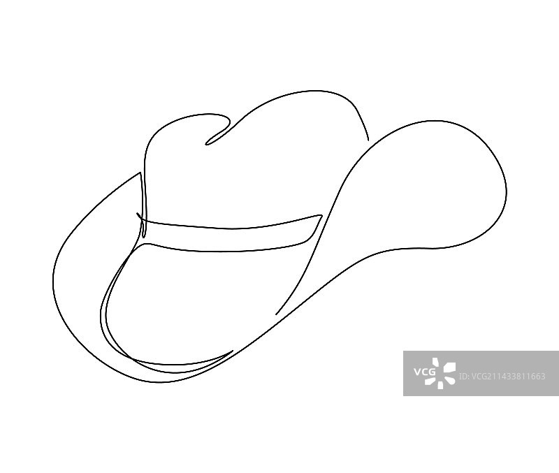 连续单线绘制牛仔帽简洁图片素材